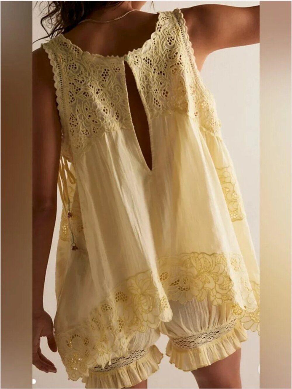 Free People NWT Yellow Eye-catcher Bloomsie Cotton Eyelet Romper - Picture 3 of 8